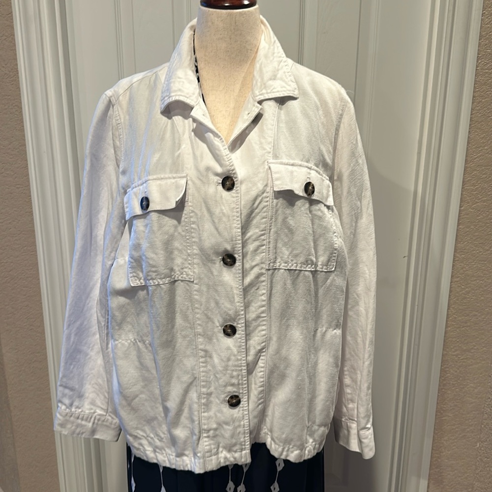J. Jill White Linen & Rayon Oversized Jacket Shirt Size L